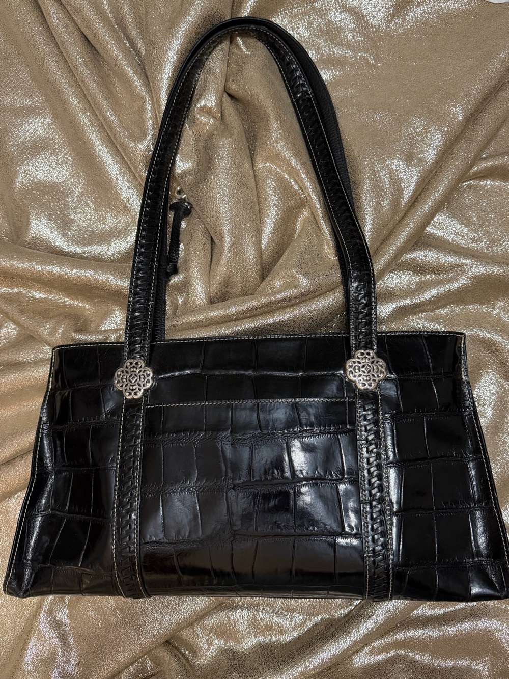 Brighton Classic Black Croc-Embossed Shoulder 2 strap Bag - Black